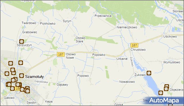 mapa Popówko gmina Oborniki, Popówko gmina Oborniki na mapie Targeo