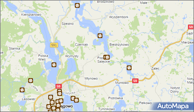 mapa Popowo Salęckie, Popowo Salęckie na mapie Targeo