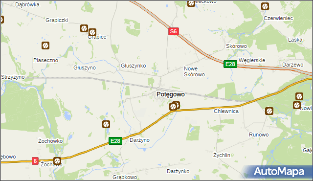 mapa Potęgowo powiat słupski, Potęgowo powiat słupski na mapie Targeo