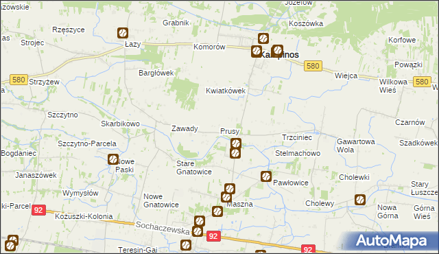 mapa Prusy gmina Kampinos, Prusy gmina Kampinos na mapie Targeo