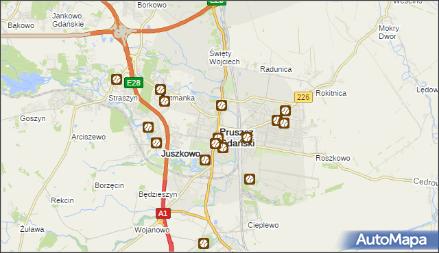 mapa Pruszcz Gdański, Pruszcz Gdański na mapie Targeo