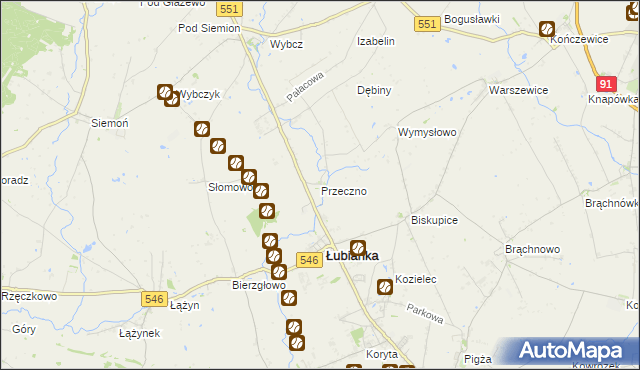 mapa Przeczno gmina Łubianka, Przeczno gmina Łubianka na mapie Targeo