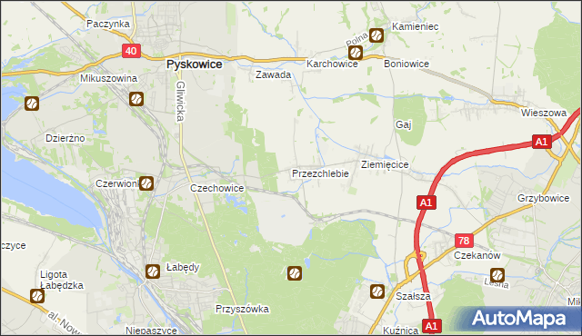 mapa Przezchlebie, Przezchlebie na mapie Targeo