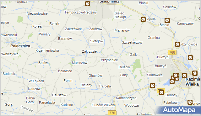 mapa Przybenice, Przybenice na mapie Targeo