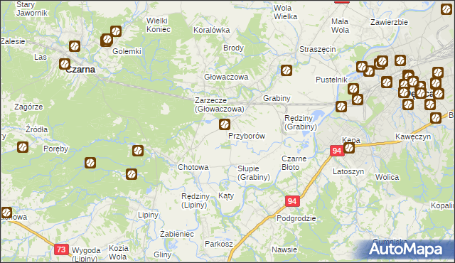 mapa Przyborów gmina Czarna, Przyborów gmina Czarna na mapie Targeo