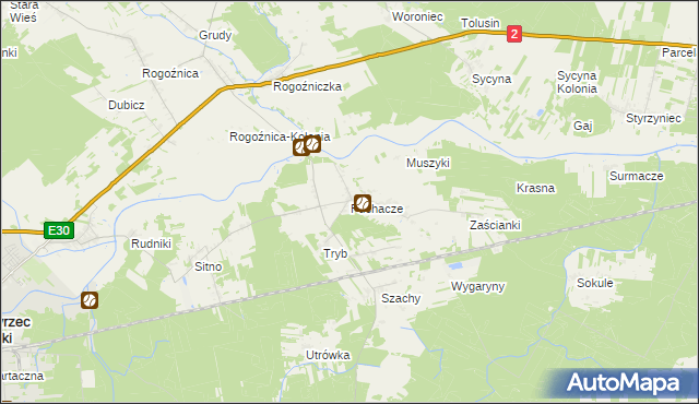 mapa Puchacze gmina Międzyrzec Podlaski, Puchacze gmina Międzyrzec Podlaski na mapie Targeo