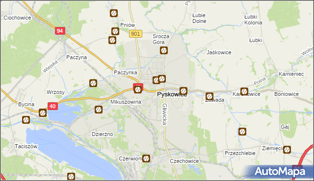 mapa Pyskowice powiat gliwicki, Pyskowice powiat gliwicki na mapie Targeo