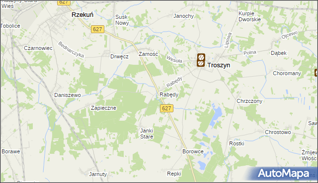 mapa Rabędy gmina Troszyn, Rabędy gmina Troszyn na mapie Targeo