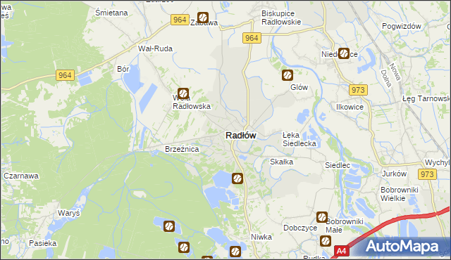 mapa Radłów powiat tarnowski, Radłów powiat tarnowski na mapie Targeo