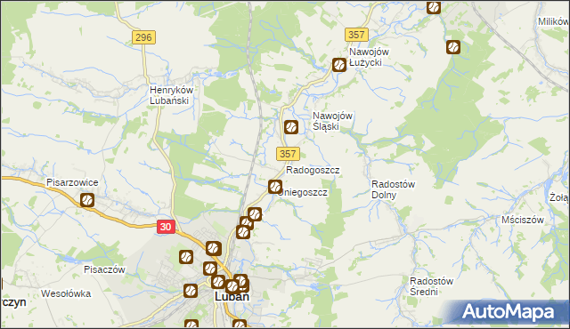mapa Radogoszcz gmina Lubań, Radogoszcz gmina Lubań na mapie Targeo