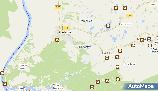 mapa Radostów gmina Cedynia, Radostów gmina Cedynia na mapie Targeo