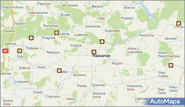 mapa Radzanów powiat białobrzeski, Radzanów powiat białobrzeski na mapie Targeo