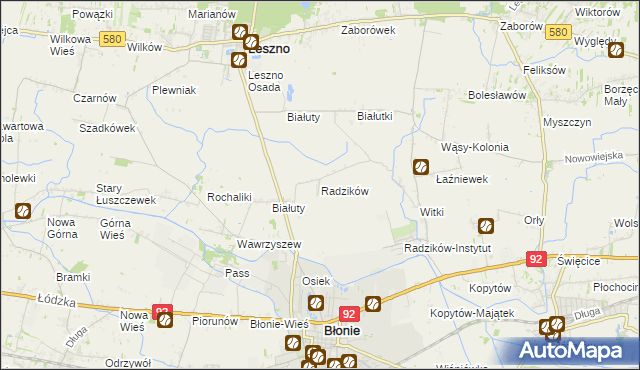 mapa Radzików gmina Błonie, Radzików gmina Błonie na mapie Targeo