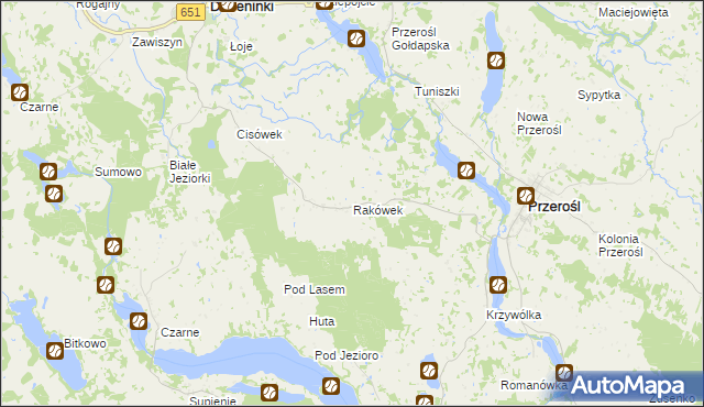 mapa Rakówek gmina Przerośl, Rakówek gmina Przerośl na mapie Targeo