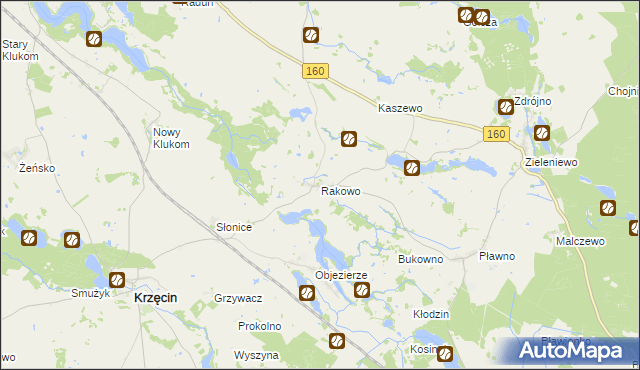 mapa Rakowo gmina Krzęcin, Rakowo gmina Krzęcin na mapie Targeo