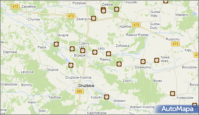 mapa Rawicz gmina Drużbice, Rawicz gmina Drużbice na mapie Targeo