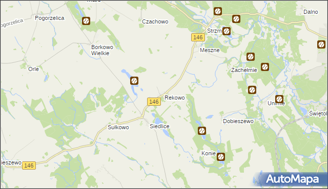 mapa Rekowo gmina Radowo Małe, Rekowo gmina Radowo Małe na mapie Targeo