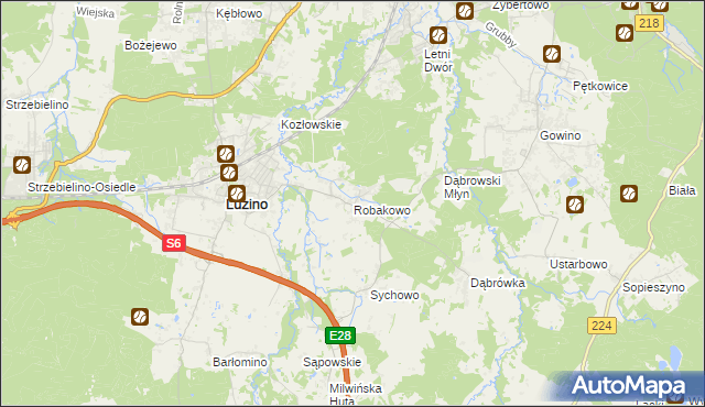 mapa Robakowo gmina Luzino, Robakowo gmina Luzino na mapie Targeo
