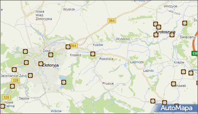 mapa Rokitnica gmina Złotoryja, Rokitnica gmina Złotoryja na mapie Targeo