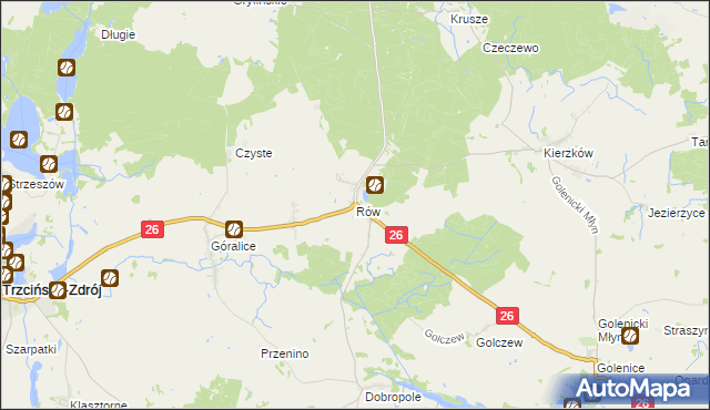 mapa Rów gmina Myślibórz, Rów gmina Myślibórz na mapie Targeo