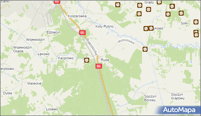 mapa Ruda gmina Grajewo, Ruda gmina Grajewo na mapie Targeo