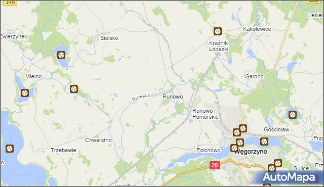mapa Runowo gmina Węgorzyno, Runowo gmina Węgorzyno na mapie Targeo