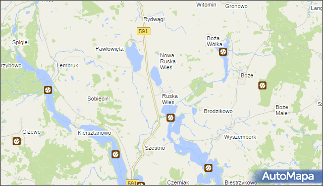 mapa Ruska Wieś gmina Mrągowo, Ruska Wieś gmina Mrągowo na mapie Targeo