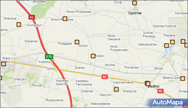 mapa Ruszki gmina Bedlno, Ruszki gmina Bedlno na mapie Targeo