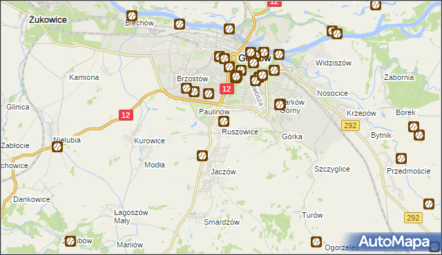 mapa Ruszowice gmina Głogów, Ruszowice gmina Głogów na mapie Targeo