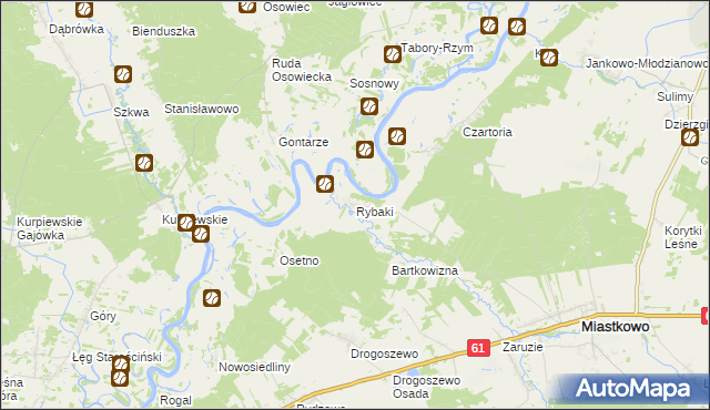 mapa Rybaki gmina Miastkowo, Rybaki gmina Miastkowo na mapie Targeo