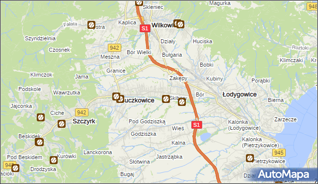 mapa Rybarzowice, Rybarzowice na mapie Targeo