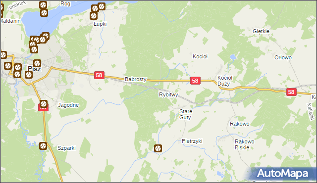 mapa Rybitwy gmina Pisz, Rybitwy gmina Pisz na mapie Targeo