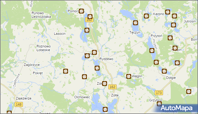 mapa Rydzewo gmina Drawsko Pomorskie, Rydzewo gmina Drawsko Pomorskie na mapie Targeo