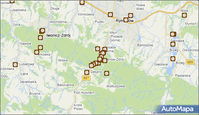 mapa Rymanów-Zdrój, Rymanów-Zdrój na mapie Targeo