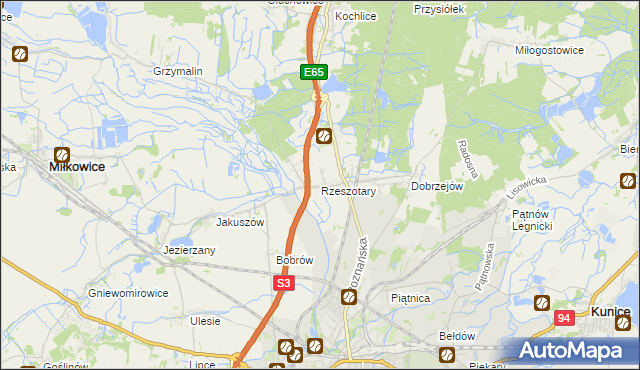 mapa Rzeszotary gmina Miłkowice, Rzeszotary gmina Miłkowice na mapie Targeo