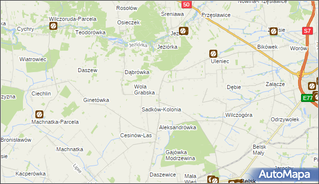 mapa Sadków Szlachecki gmina Belsk Duży, Sadków Szlachecki gmina Belsk Duży na mapie Targeo