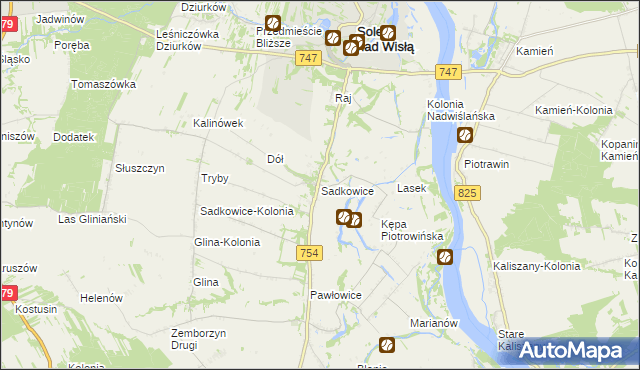 mapa Sadkowice gmina Solec nad Wisłą, Sadkowice gmina Solec nad Wisłą na mapie Targeo