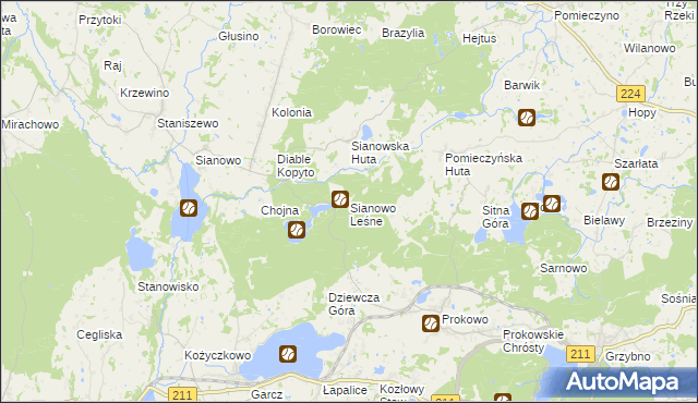 mapa Sianowo Leśne, Sianowo Leśne na mapie Targeo