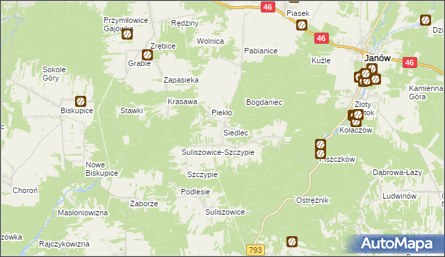 mapa Siedlec gmina Janów, Siedlec gmina Janów na mapie Targeo