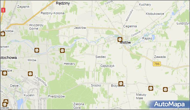mapa Siedlec gmina Mstów, Siedlec gmina Mstów na mapie Targeo