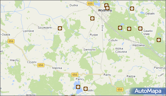 mapa Siemionki gmina Wydminy, Siemionki gmina Wydminy na mapie Targeo