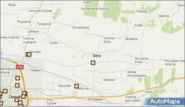 mapa Sitno powiat zamojski, Sitno powiat zamojski na mapie Targeo