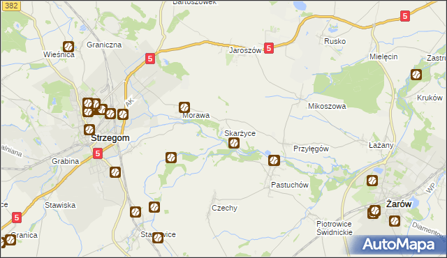 mapa Skarżyce gmina Strzegom, Skarżyce gmina Strzegom na mapie Targeo