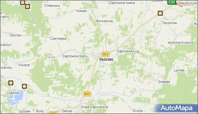 mapa Skórzec powiat siedlecki, Skórzec powiat siedlecki na mapie Targeo