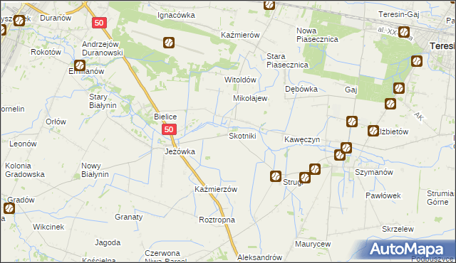 mapa Skotniki gmina Teresin, Skotniki gmina Teresin na mapie Targeo