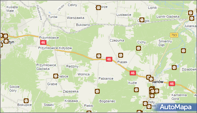 mapa Skowronów gmina Janów, Skowronów gmina Janów na mapie Targeo