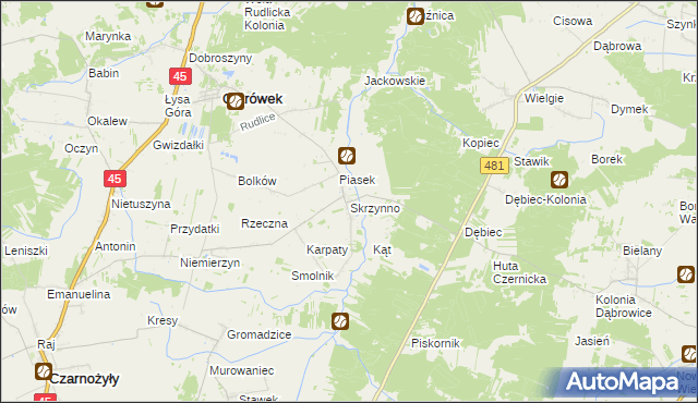 mapa Skrzynno gmina Ostrówek, Skrzynno gmina Ostrówek na mapie Targeo
