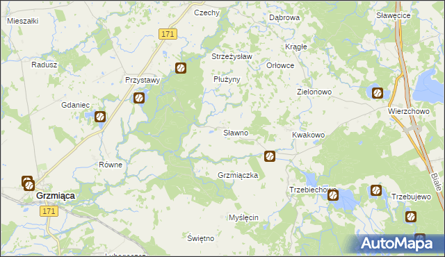 mapa Sławno gmina Grzmiąca, Sławno gmina Grzmiąca na mapie Targeo