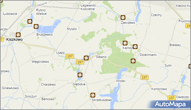 mapa Sławno gmina Kiszkowo, Sławno gmina Kiszkowo na mapie Targeo