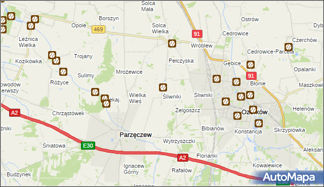 mapa Śliwniki gmina Parzęczew, Śliwniki gmina Parzęczew na mapie Targeo